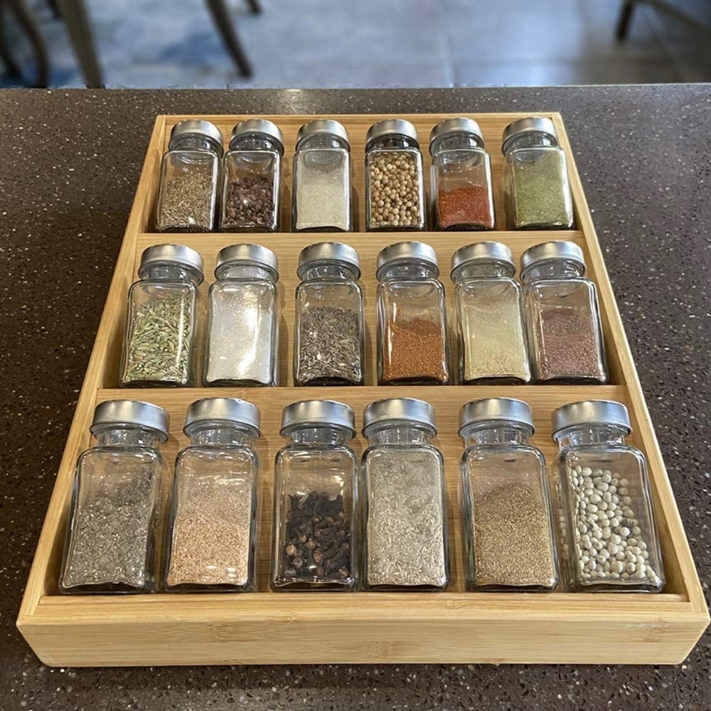 Bamboo Spice rack In-Drawer Kitchen Cabinet Spice 12